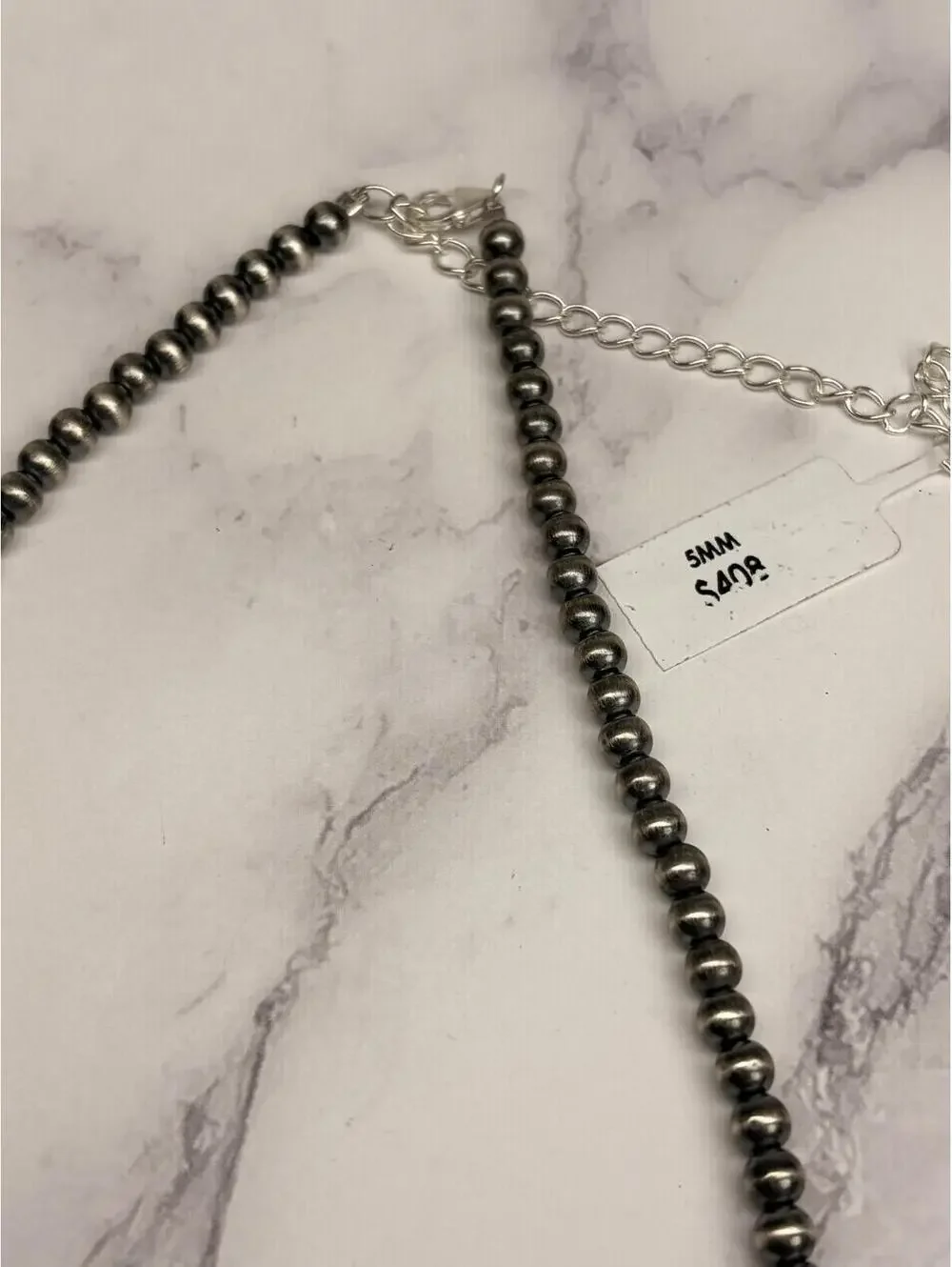 Sterling‎ Silver Navajo Pearl Necklace 5mm Beads 18” + Extender Western Jewelry